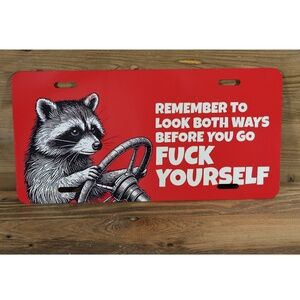 Funny Raccoon Front License Plate Auto Tag 6" x 12"